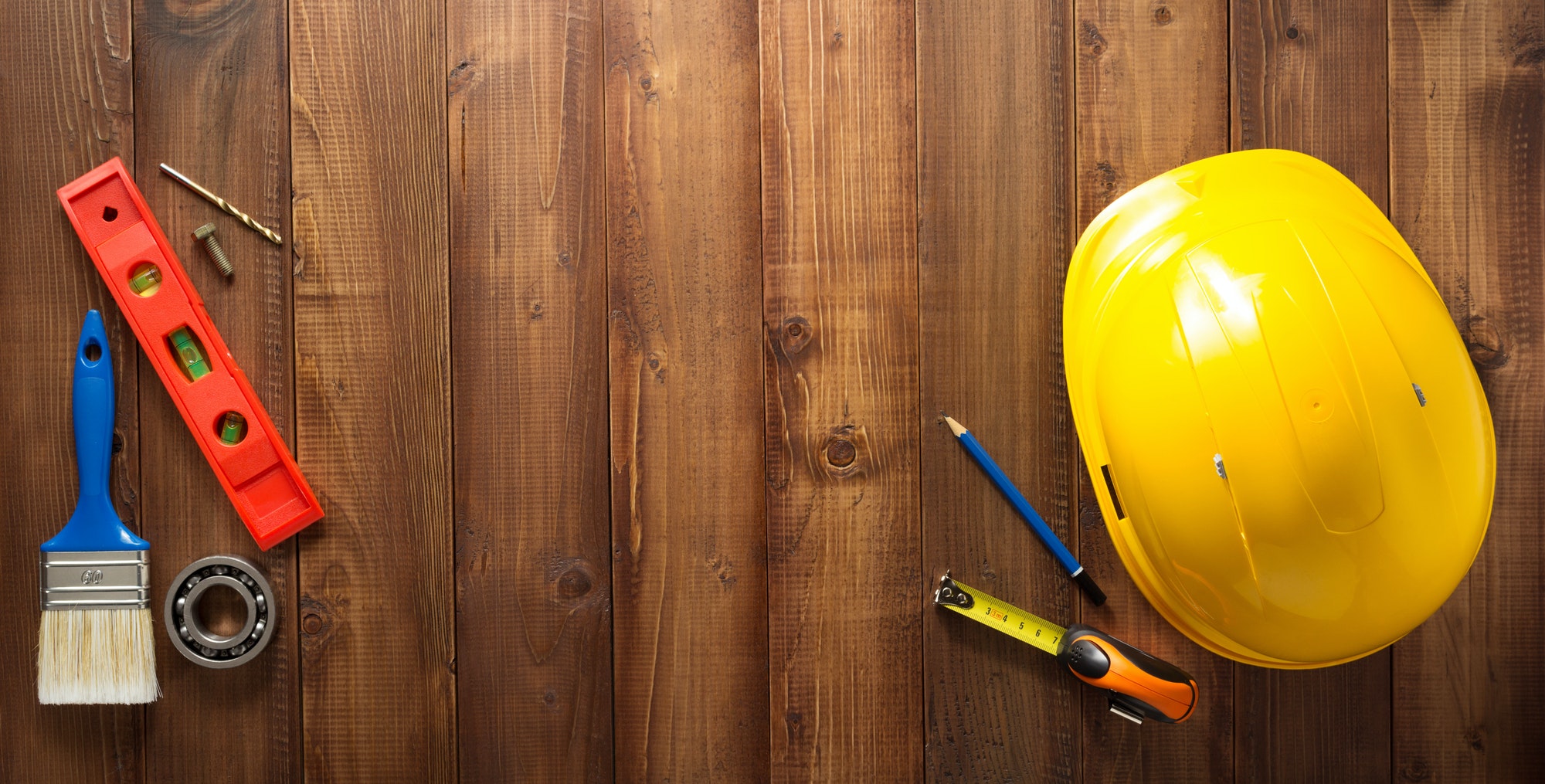 construction tools on wood